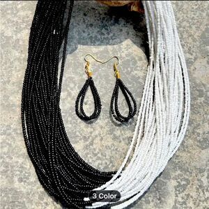 NWOT B& W bead necklace and earrings set